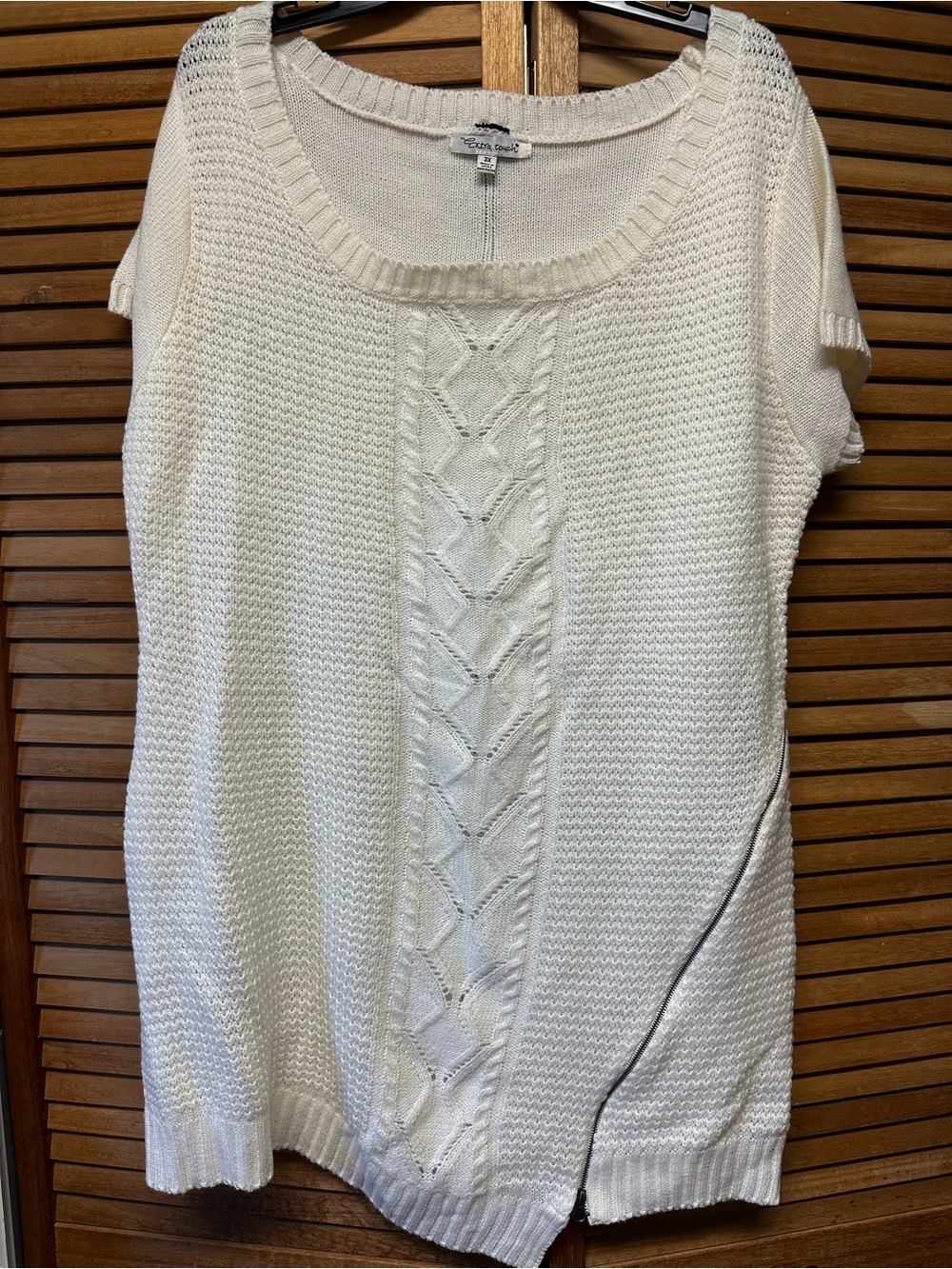 Cable Knit Short-Sleeve Sweater Tunic - Cream